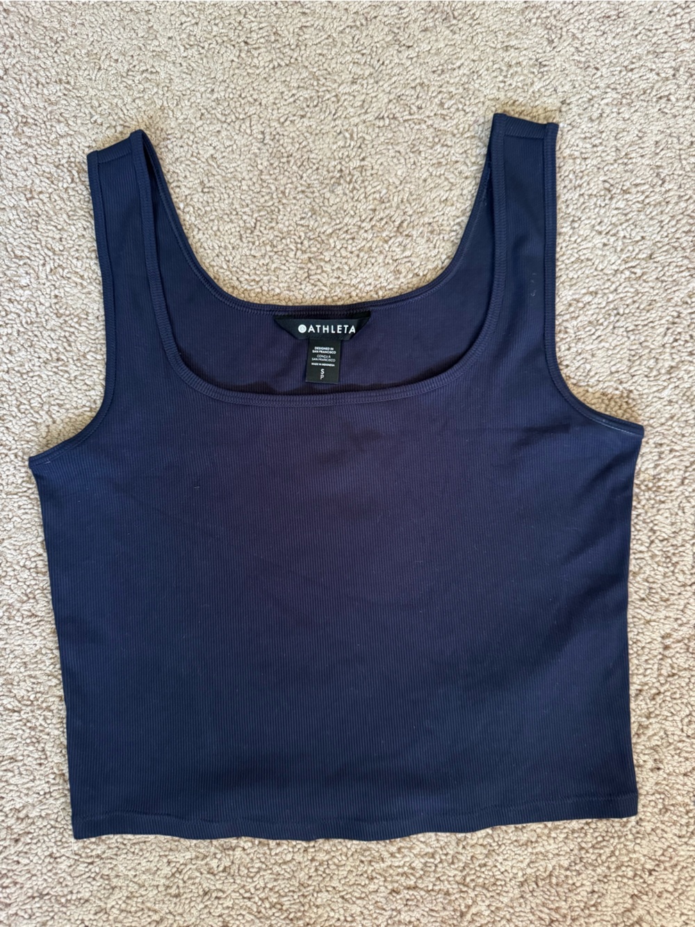 Athleta Navy Ribbed Cropped Scoop Neck Tank